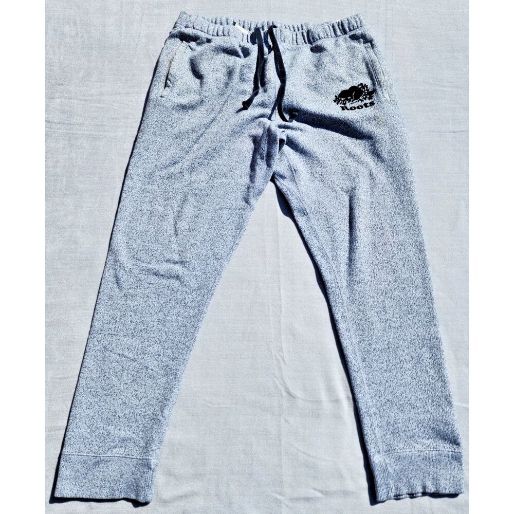 Roots Mens Sweatpants Joggers Heather Gray Logo Comfortable Lounge Size L
